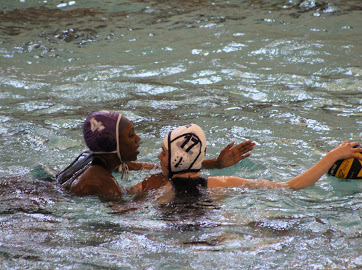 Quoia Sam, far left, playing water polo: one of the many sports affected by the new halt (Image courtesy of Quoia Sam).