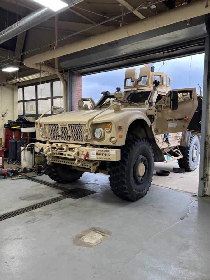 U.S. Army vehicle visits auto shop class